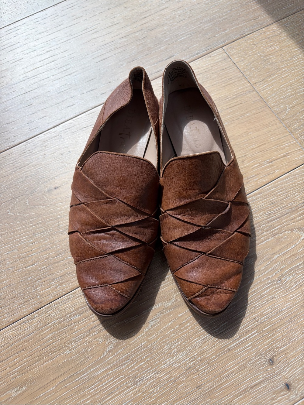 Women's Braided Brown Leather Slip-On Flats
